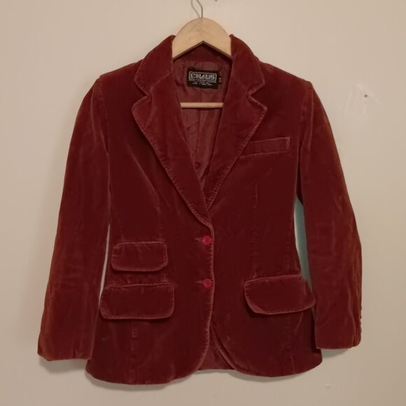Vintage Chaus Velvet Blazer-Size 5/6-Pockets-Lined-1970s-Collared-2 Button Close - Picture 1 of 8